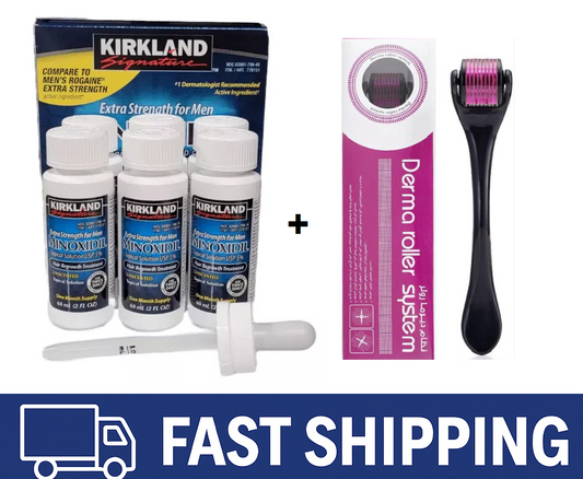 Minoxidil Kirkland 3-Month Supply + FREE Derma Roller for Hair Growth