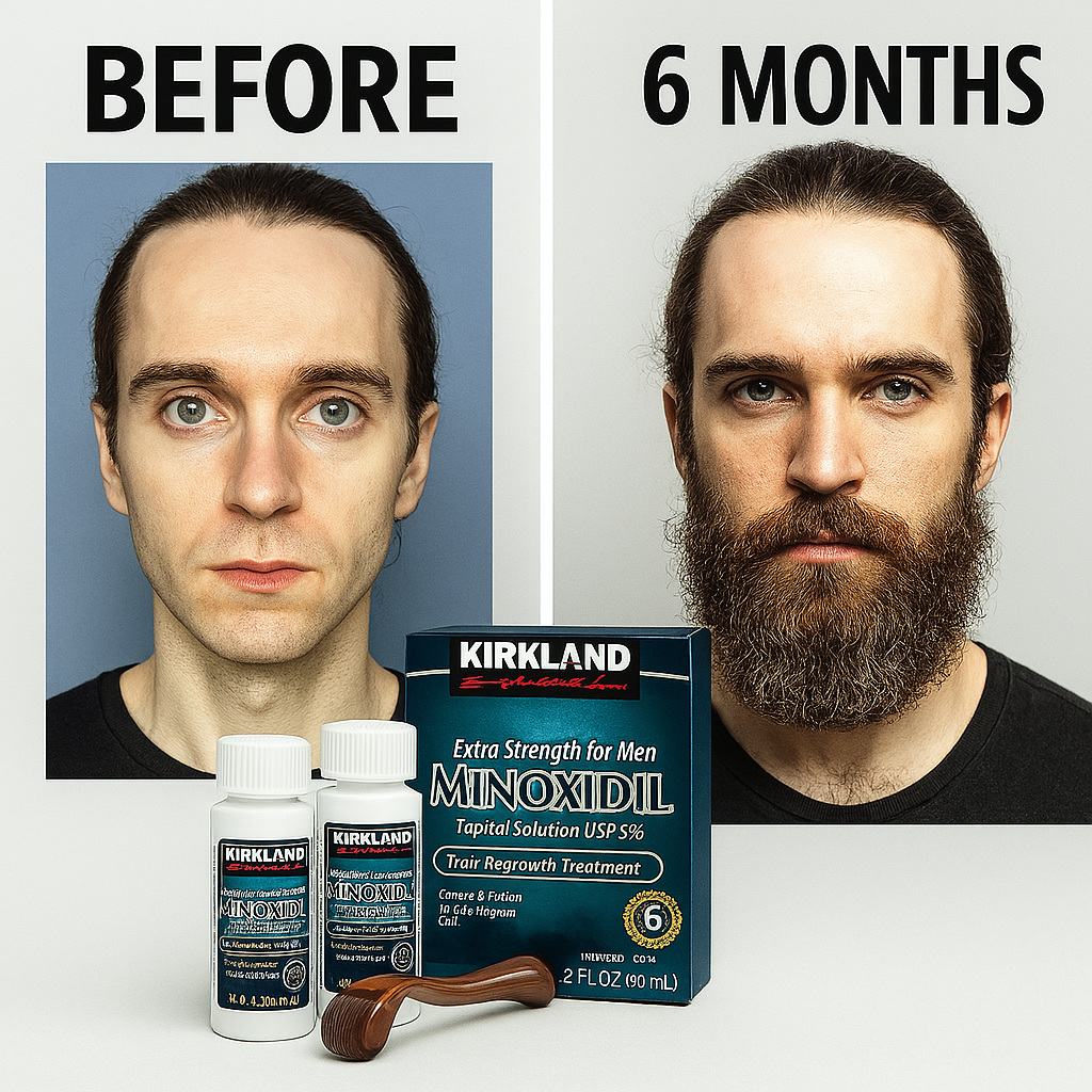 Minoxidil Kirkland 6-Month Supply + FREE Derma Roller for Hair Growth